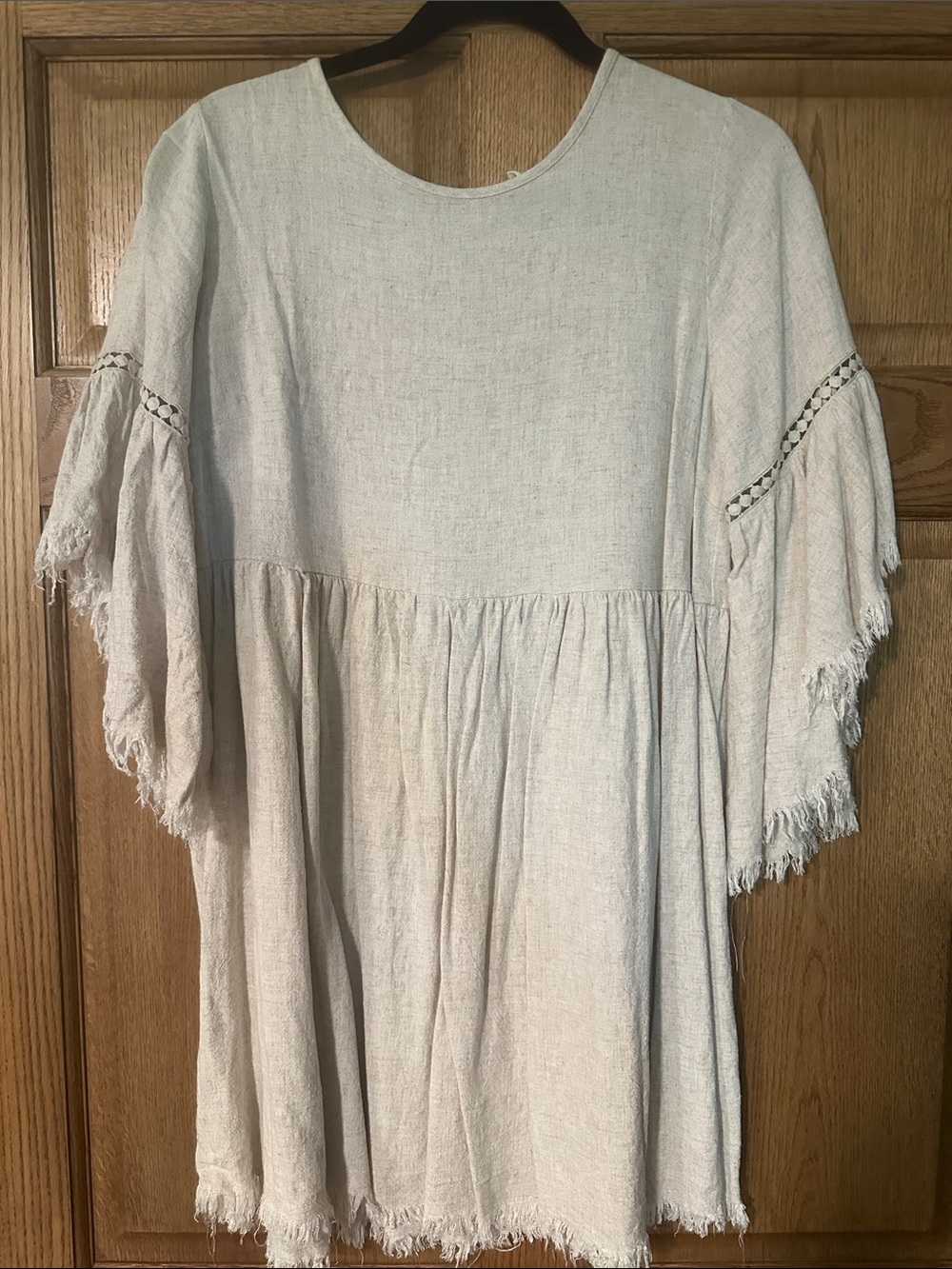 Pink Blush Boho Fringe Sleeve Cream Dress